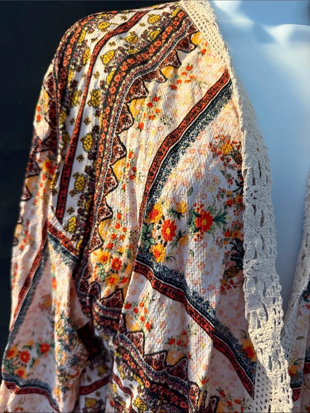 Boho Floral Open-Front Cardigan Sweater - Cream Floral
